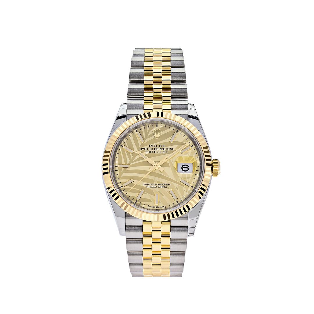 Rolex Datejust 36 Yellow Gold Steel Palm Motif Dial Jubilee