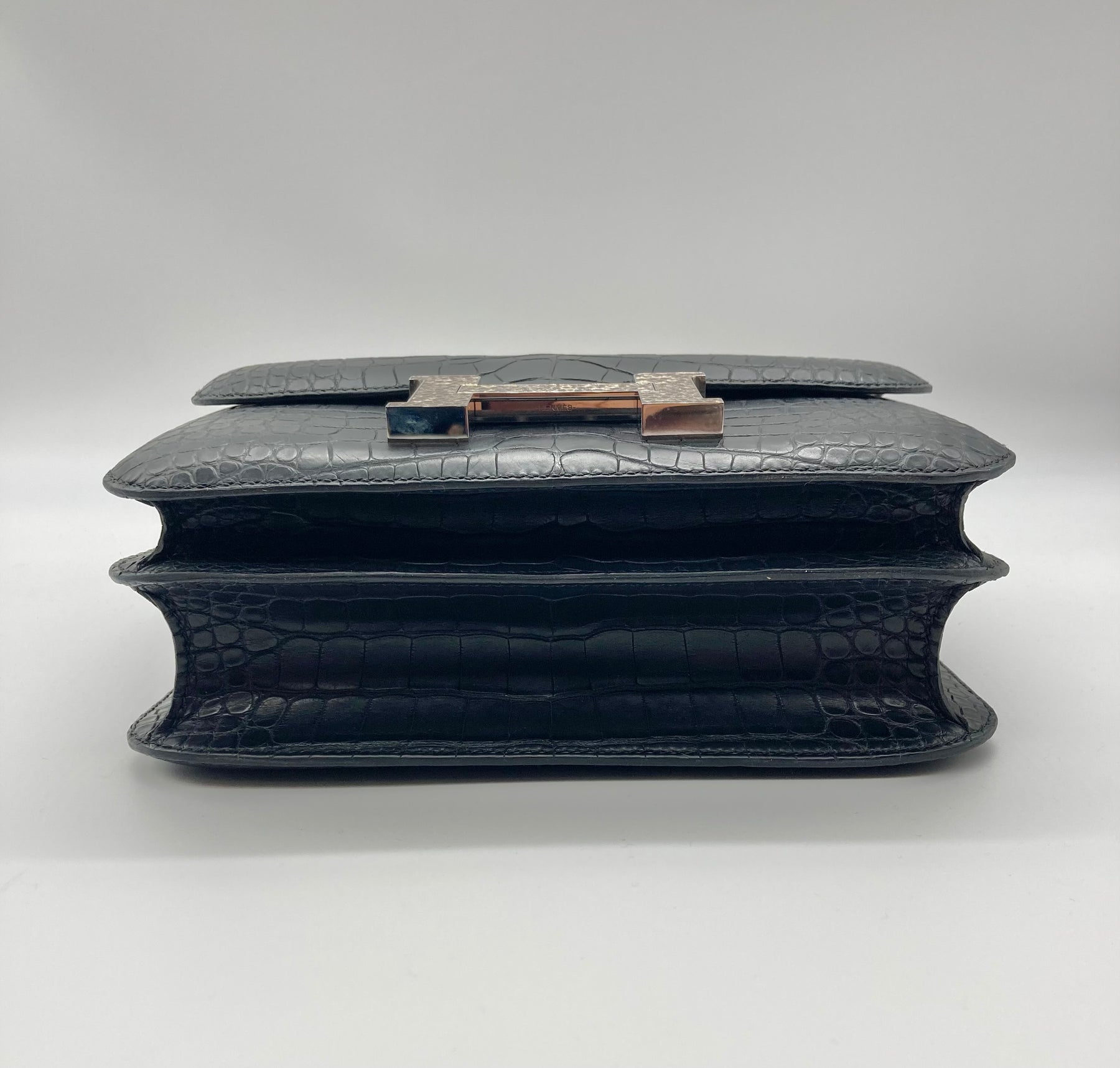 A LIMITED EDITION BLACK CALF BOX LEATHER MARQUETTE CONSTANCE 24 WITH BLACK  LIZARD & PALLADIUM HARDWARE